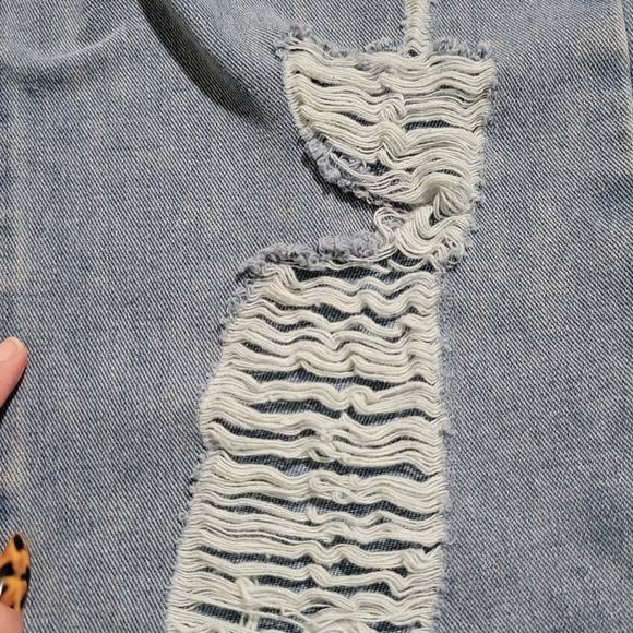 Cider Patchwork Distressed Boyfriend Denim Jeans Size L 15/29 Blue Boho - Picture 10 of 16